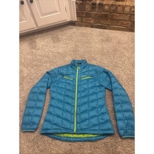 Marmot 600 Fill Down Quilted Teal / Neon Full Zip  Up Women's Jacket Size Medium